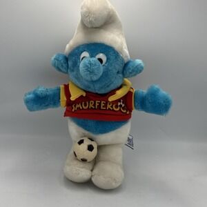 Vintage 1982 Smurf Soccer Player Plush Smurferoos Peyo Wallace Berrie 1980s Toy